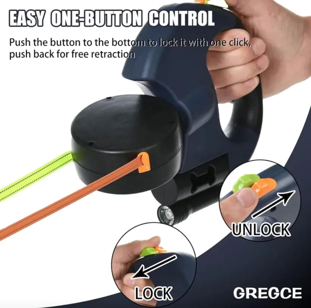 Laisse rétractable double pour chien anti-emmêlement