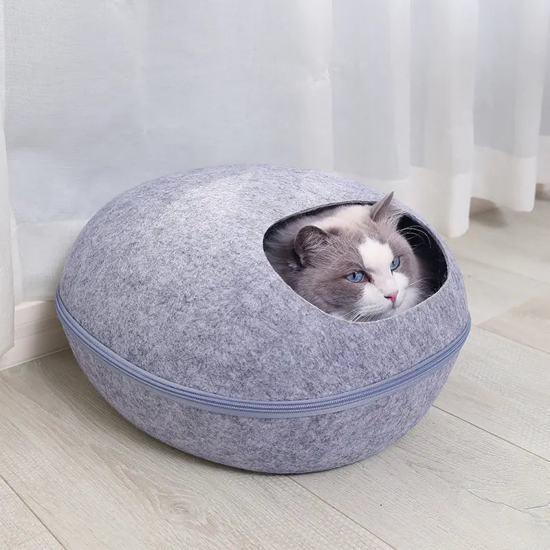 Lit pour chat en feutre coquille d'œuf - Nid semi-fermé toute l'année