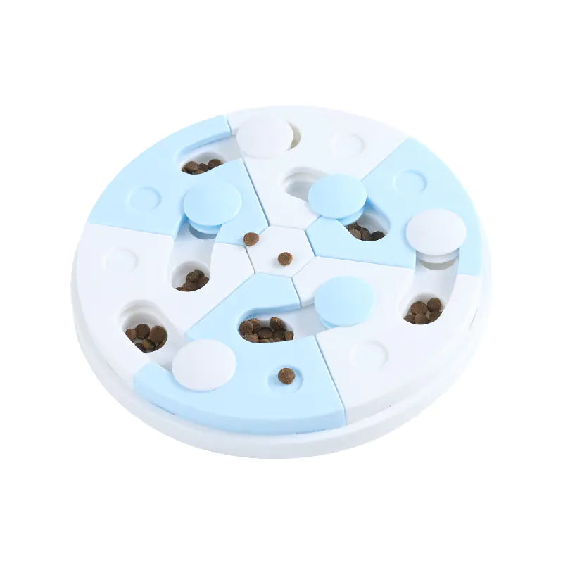 Plateau d'alimentation pour animaux de compagnie bleu et blanc en forme de puzzle