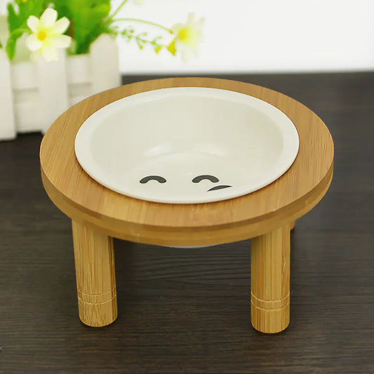 Gamelle ronde en bambou pour chat pour la nourriture et l'eau