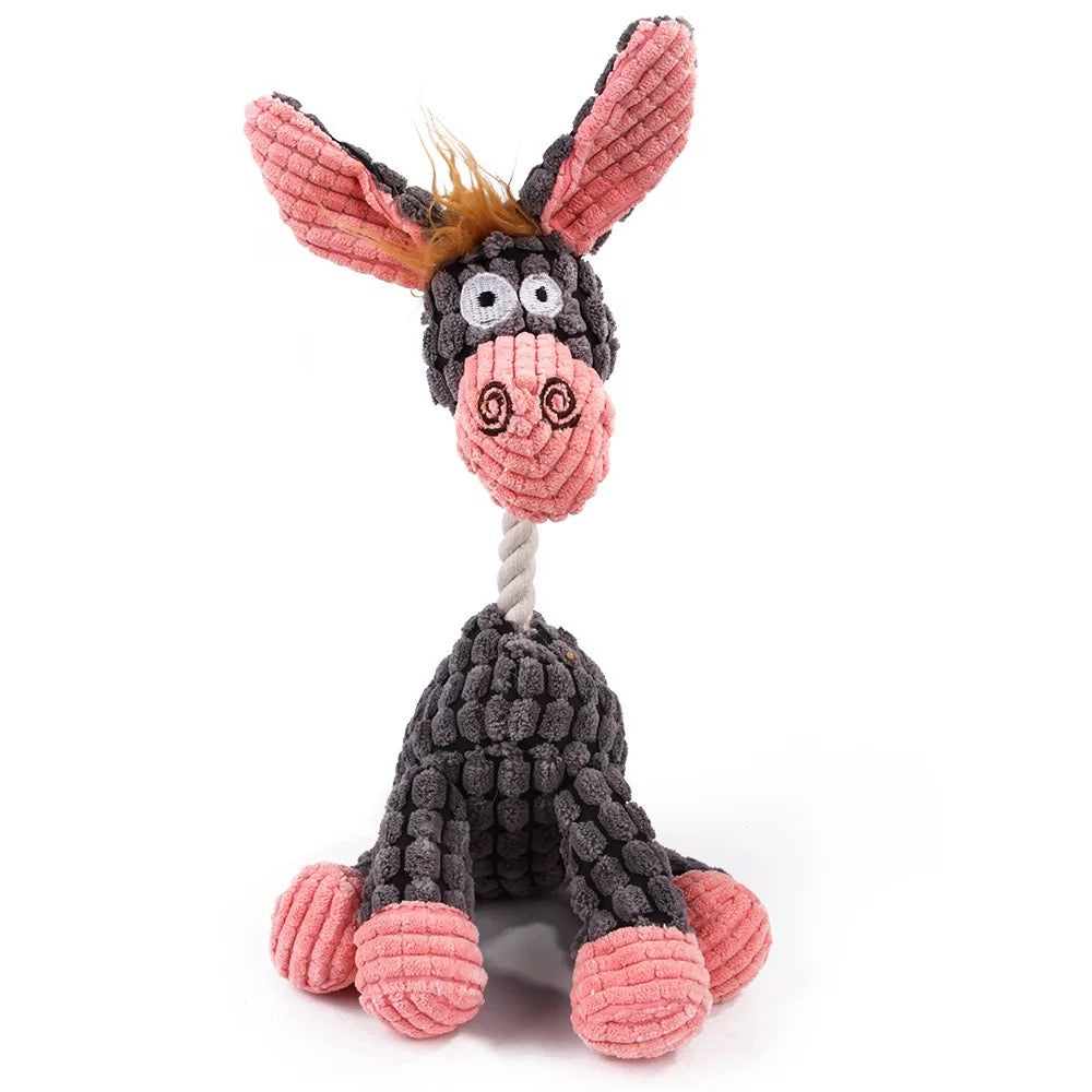 Jouet à mâcher en peluche en forme d'âne – grinçant et texturé maïs pour animaux de compagnie