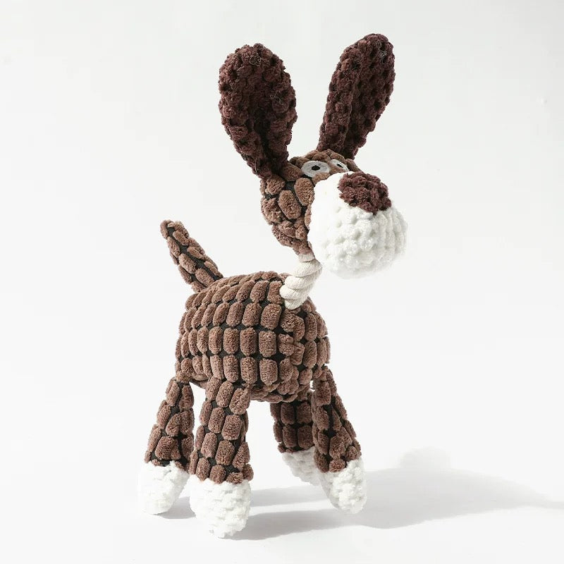 Jouet à mâcher en peluche en forme d'âne – grinçant et texturé maïs pour animaux de compagnie