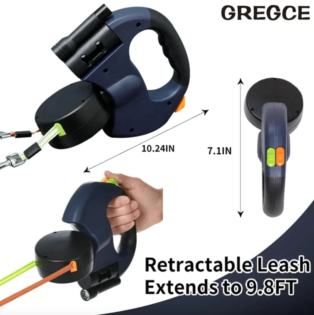 Laisse rétractable double pour chien anti-emmêlement
