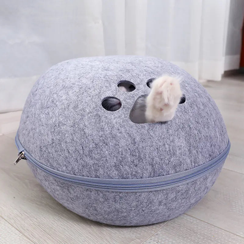 Lit pour chat en feutre coquille d'œuf - Nid semi-fermé toute l'année