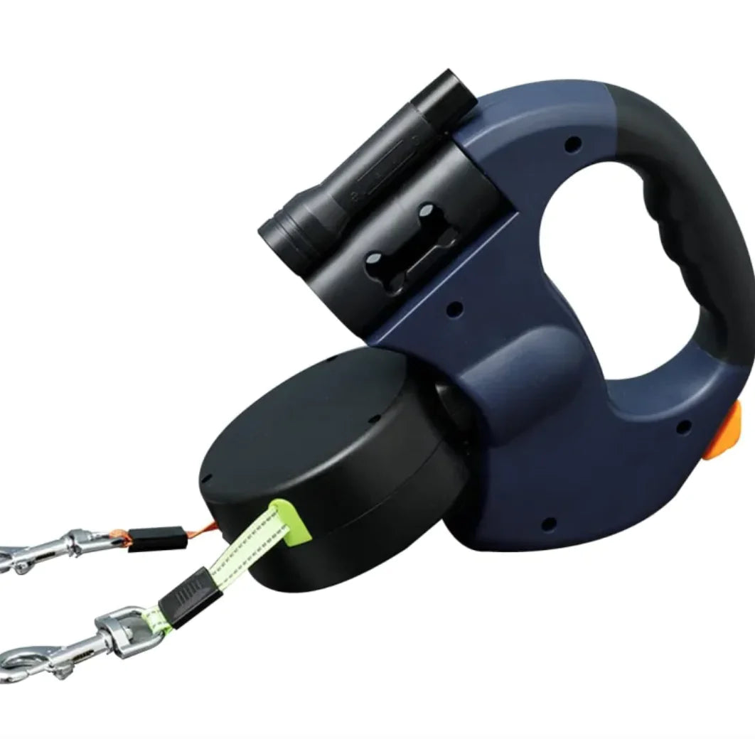 Laisse rétractable double pour chien anti-emmêlement