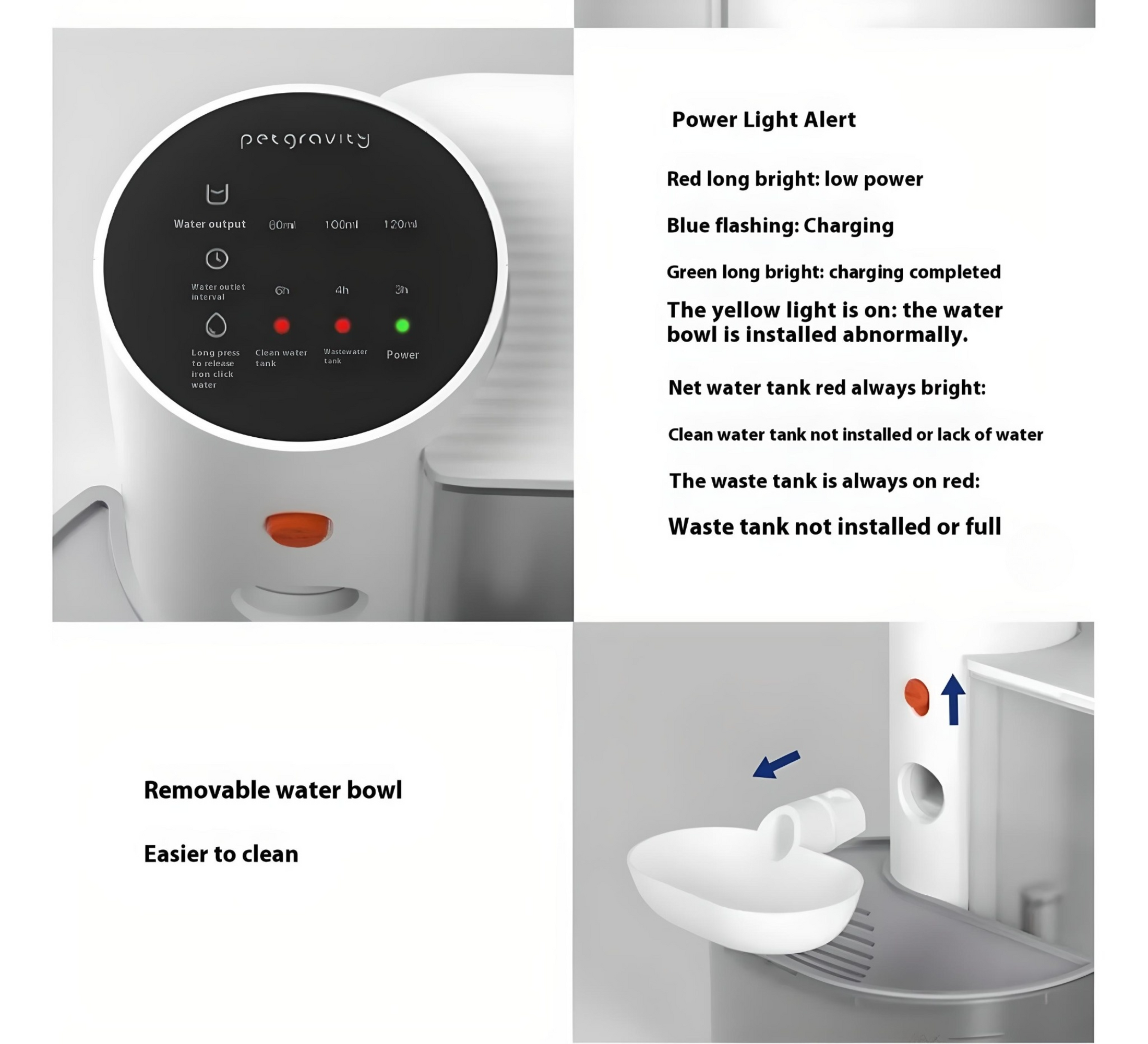 Fontaine à eau sans fil pour animaux de compagnie avec alertes intelligentes