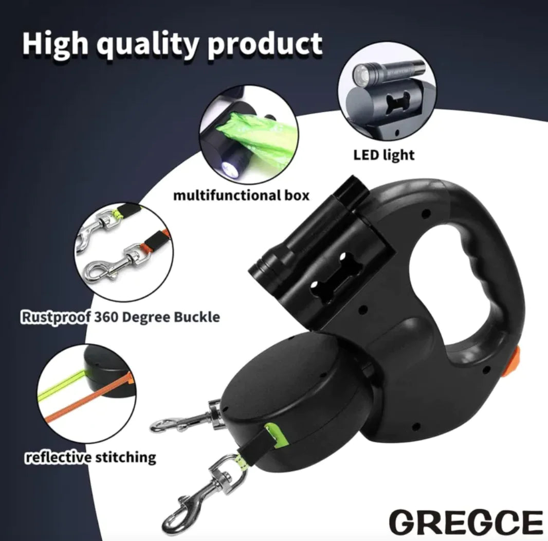 Laisse rétractable double pour chien anti-emmêlement