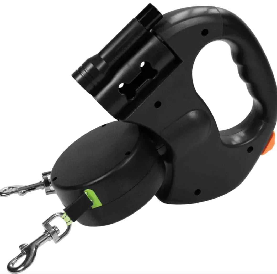 Laisse rétractable double pour chien anti-emmêlement