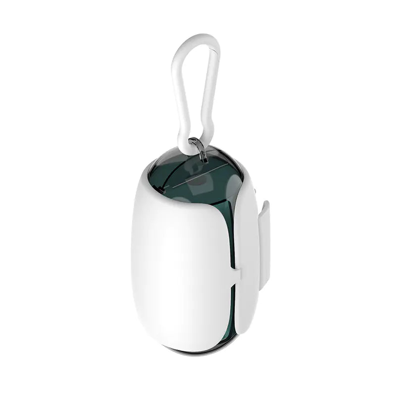 Toilet Bag Dispenser in white and green, easily attaches for convenient cleaning supply access.