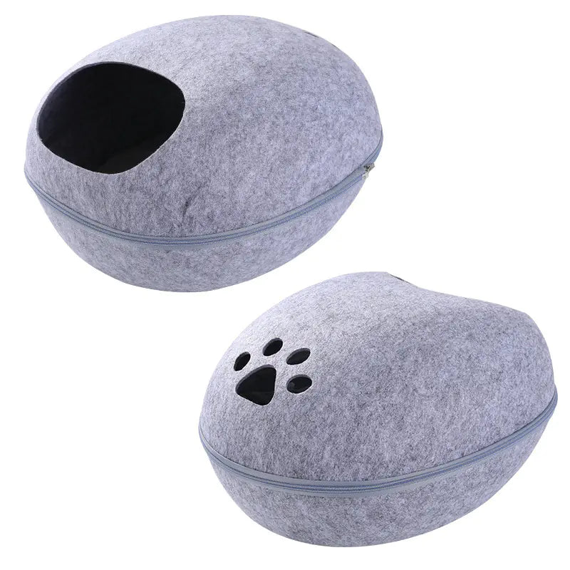 Lit pour chat en feutre coquille d'œuf - Nid semi-fermé toute l'année