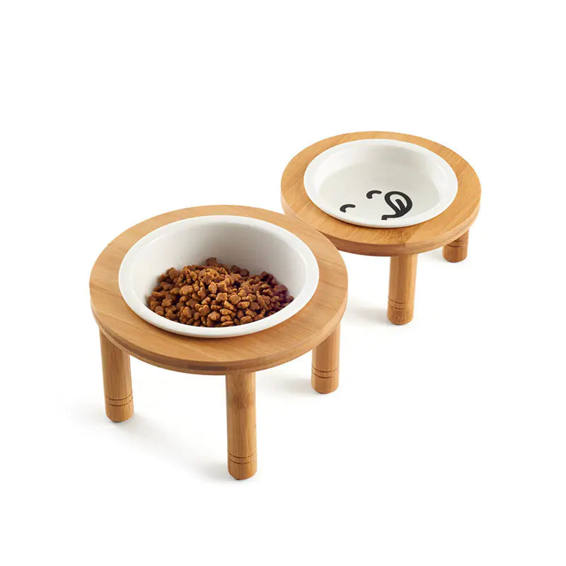 Gamelle ronde en bambou pour chat pour la nourriture et l'eau