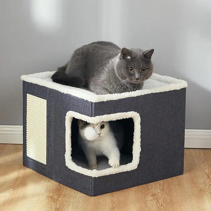 Maison pliable pour chat avec griffoir et balle