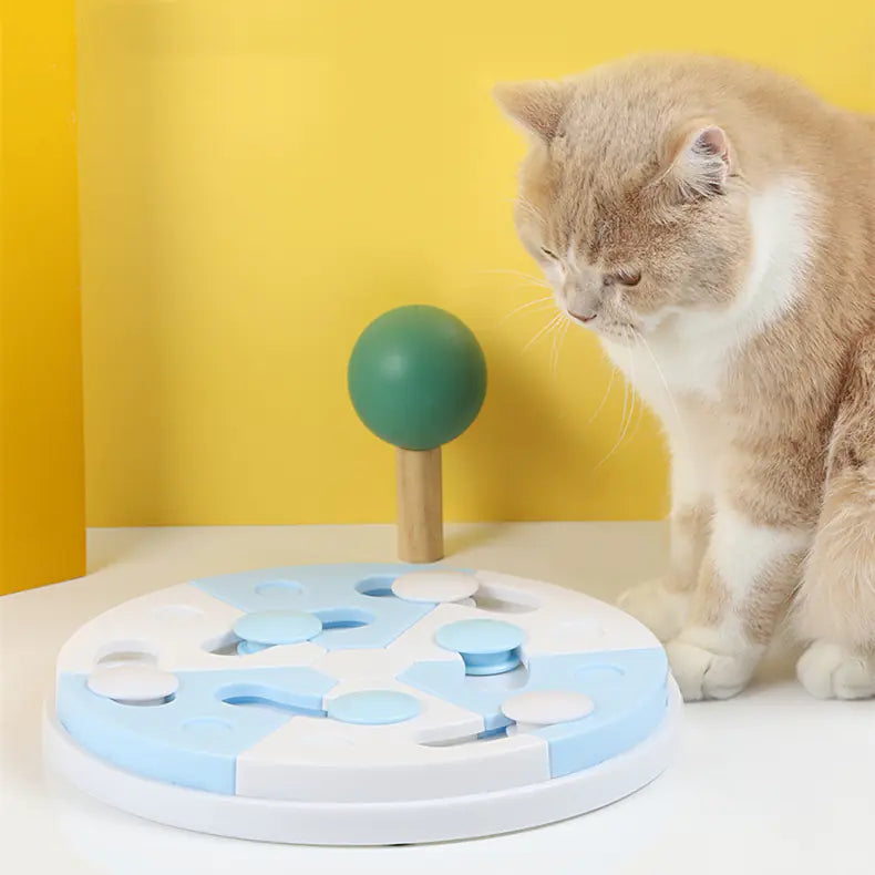 Plateau d'alimentation pour animaux de compagnie bleu et blanc en forme de puzzle
