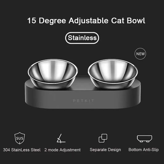 Gamelles doubles réglables en acier inoxydable PetKit pour animaux de compagnie